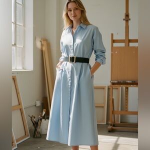 Elegant Light Blue Shirt Dress - Belt not included